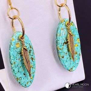 Gold and Mint Resin Glitter Earrings